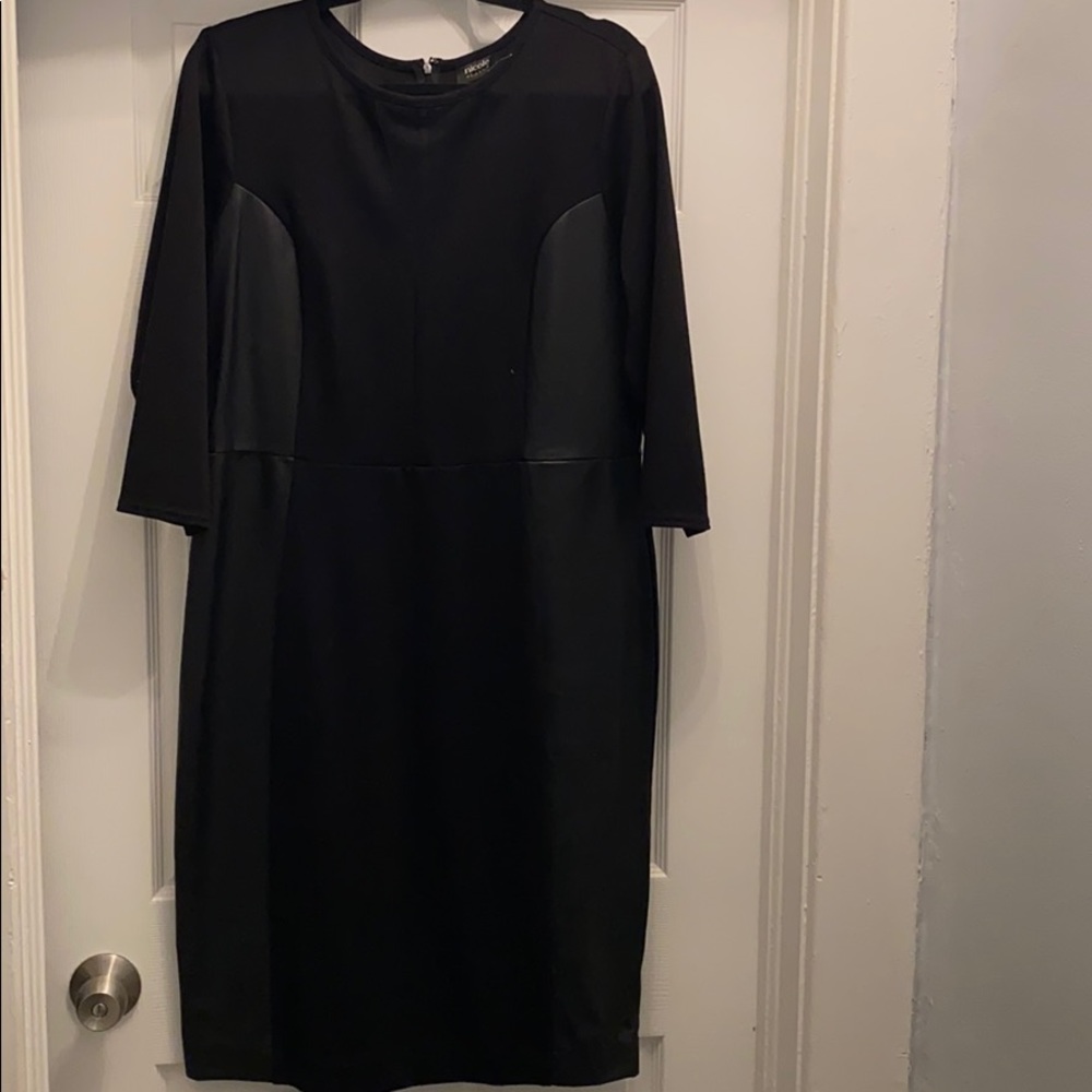 Black MIDI dress with faux leather panels